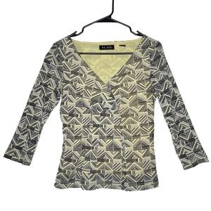 Y2K AXCESS Mesh Top M Sheer Geometric V Neck Going Out